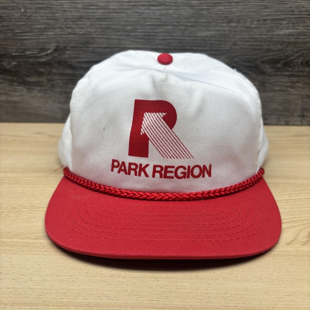 Park Region Hat Cap‎ Snap Back Red White Rope Cord Advertising Mens Otto Cap